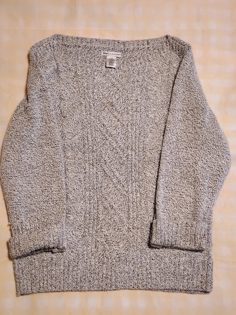 Rebecca Malone Marled Light Gray Cable Knit Sweater